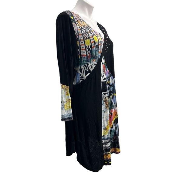 Parsley & Sage Abstract Jersey Panel Patchwork Art V-Neck Long Sleeve Tunic Top - Picture 4 of 9